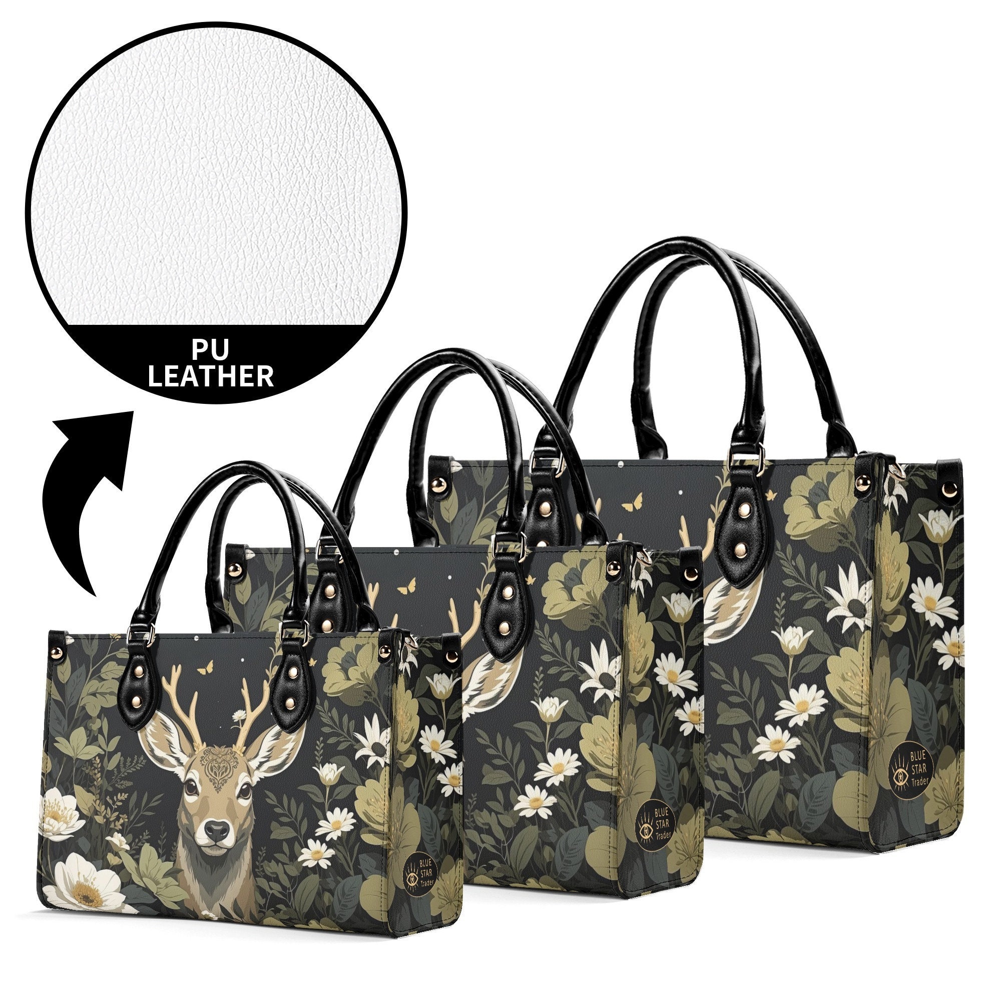 Luxury Deer Purse, Vintage Style Vegan Leather Cottagecore Handbag