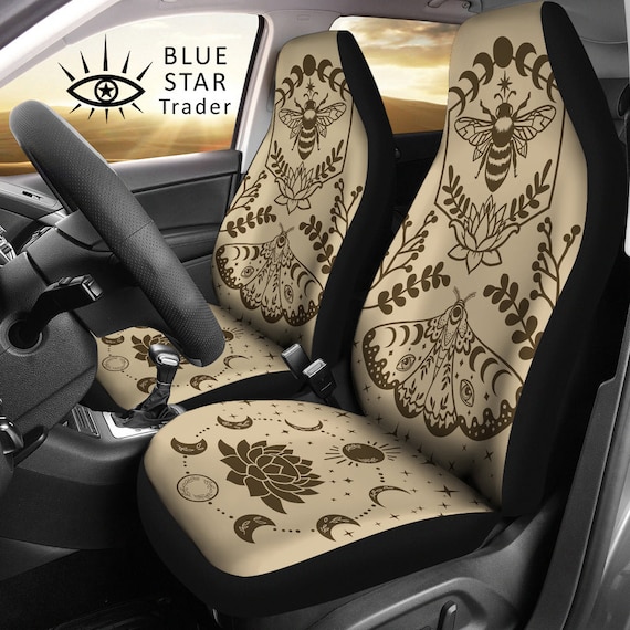 Tan Brown Boho Bee Moth Lotus Car Seat Covers Set of 2, Universal Seat  Covers, Car Seat Protector, Car Seat Upholstery, Boho Car Decor 