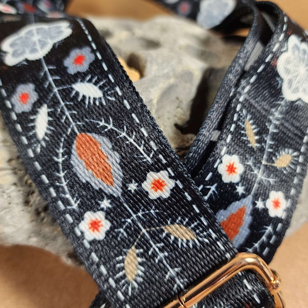 CLEARANCE Blue Folk Art Flowers Replacement Crossbody Strap, Wide Guitar Purse Strap, Adjustable Length Handbag Straps (Ships from USA)