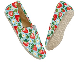Light Blue Strawberry Casual Shoes - Cute Kawaii Summer Shoes - Every Day Slip On Shoes - Womens Mens Unisex