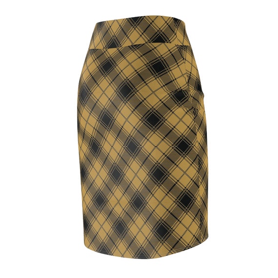 Black and Gold Plaid Skirt Women s Short Skirt Knee Length