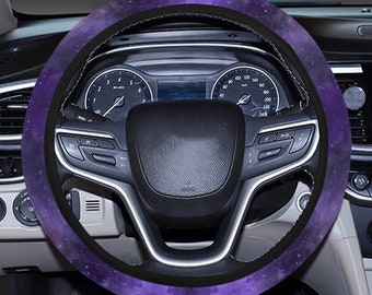 Purple Galaxy Neoprene Car Steering Wheel Cover| Outer Space Car Accessories With Elastic | Celestial Vehicle Protector