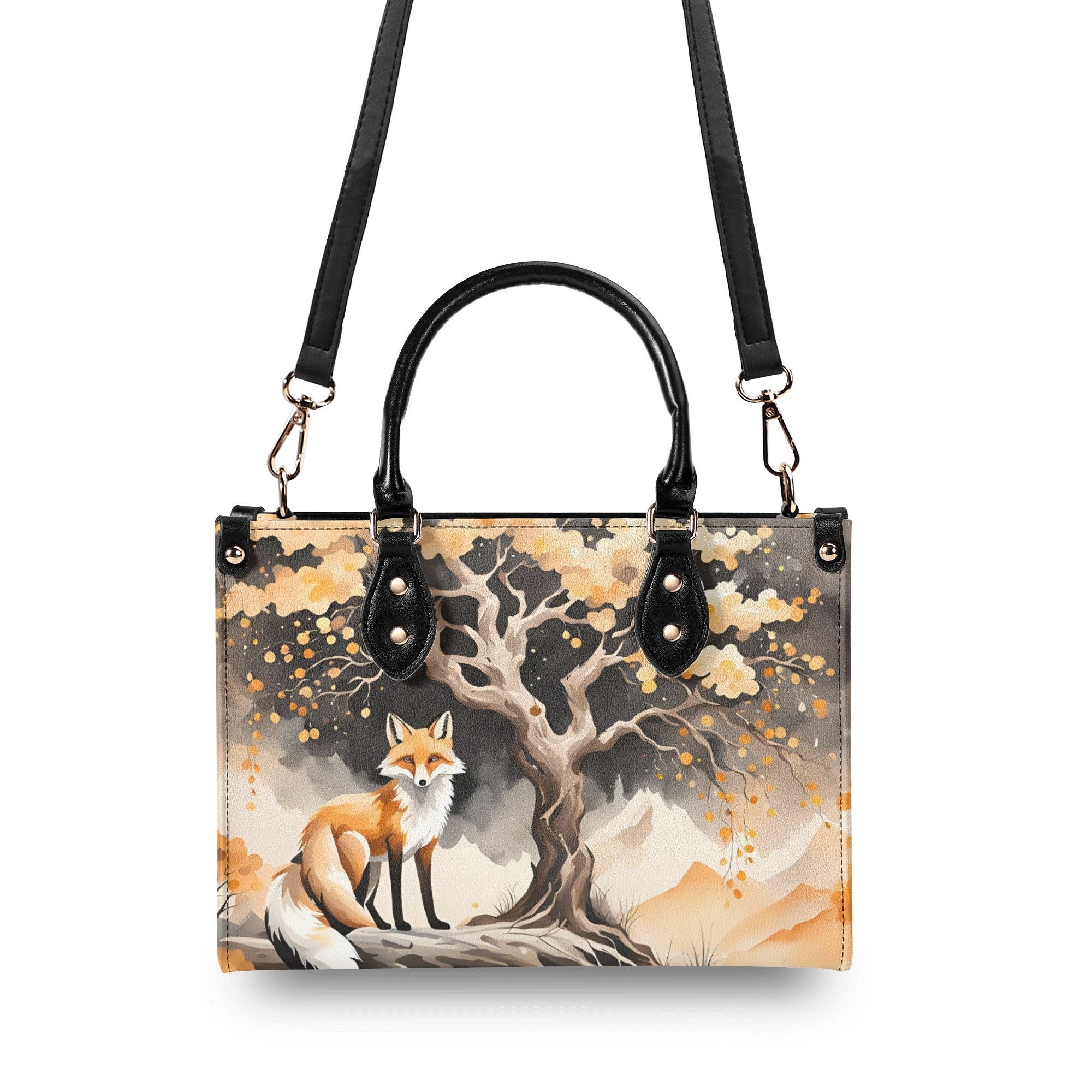 Elegant Orange Fox Purse, Vegan Leather Cottagecore Handbag