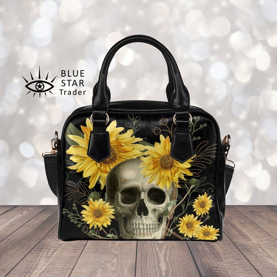 Goth Skull Handbag, Sunflower Purse, Floral Womens Accessories, Goth  Shoulder Bag, Hand Bag, Womens Bowler Bag, Gift for Her 