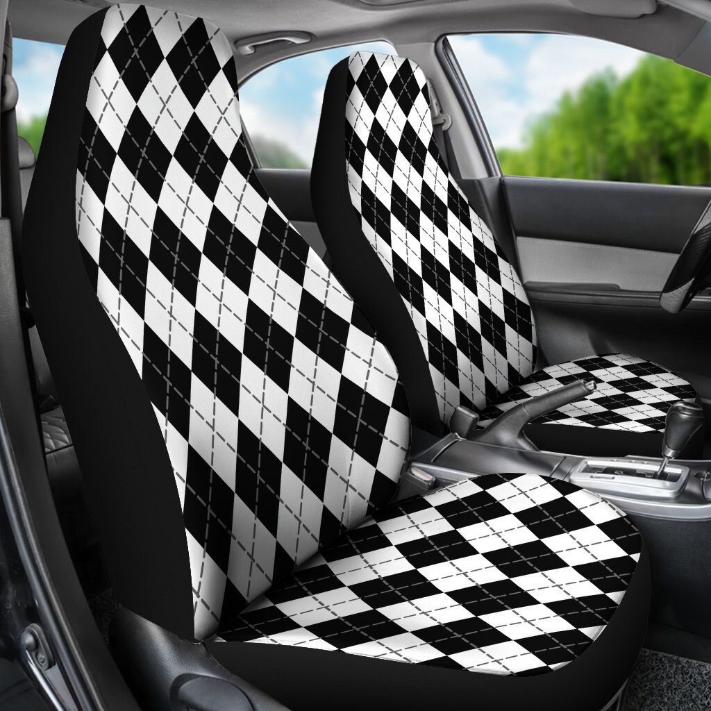 White Black Diamonds Car Seat Covers Trendy Pattern Gray Etsy