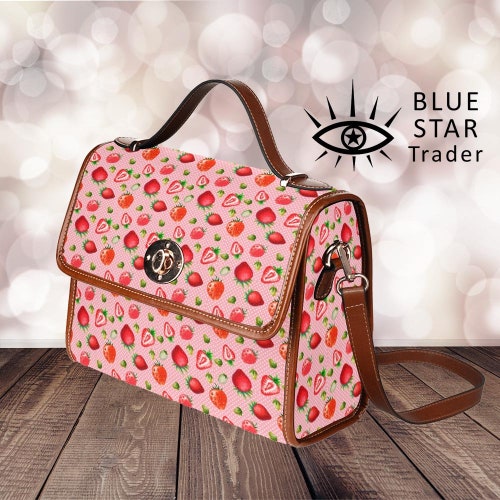 Kawaii Pink Purse Red Strawberries Canvas Satchel Bag Cute Etsy