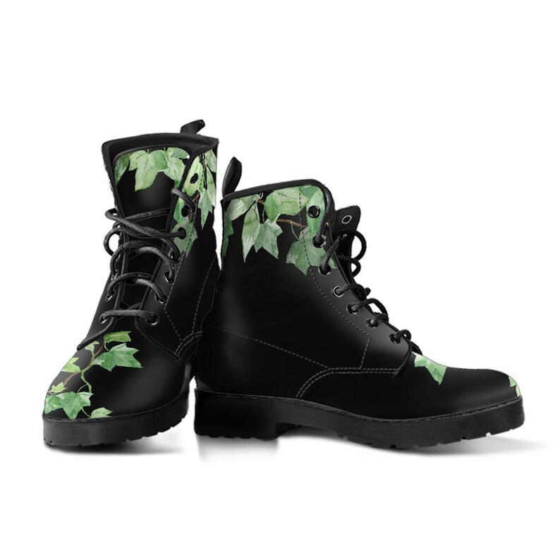 Green Ivy Boots Summer Combat Boots Boho Leaves Black and - Etsy