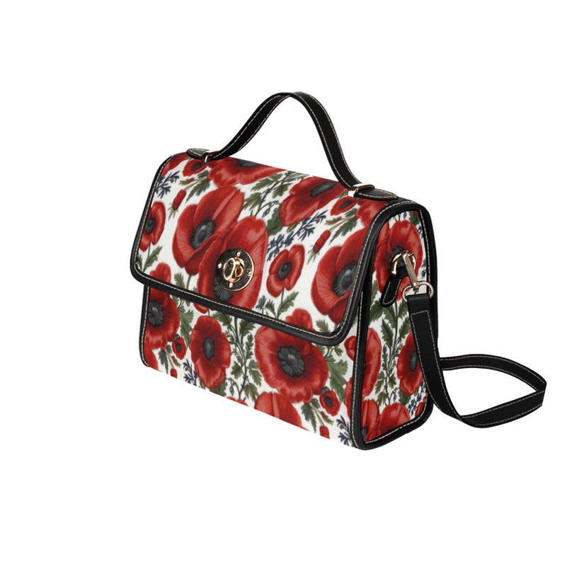 Sac à main fleur de pavot rouge, sac cartable en toile, sac à bandoulière bohème floral printemps-été pour femme, fleur de naissance d'août image 9