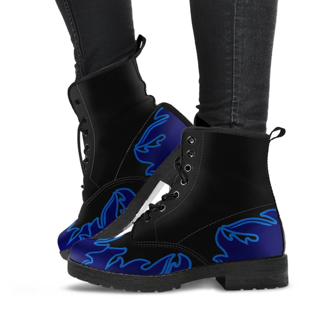 Blue Flames Boots Combat Style Men's Women's with Etsy