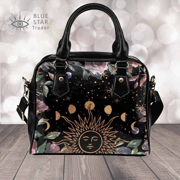 Geometric Floral Winter-Sky Shoulder Handbag