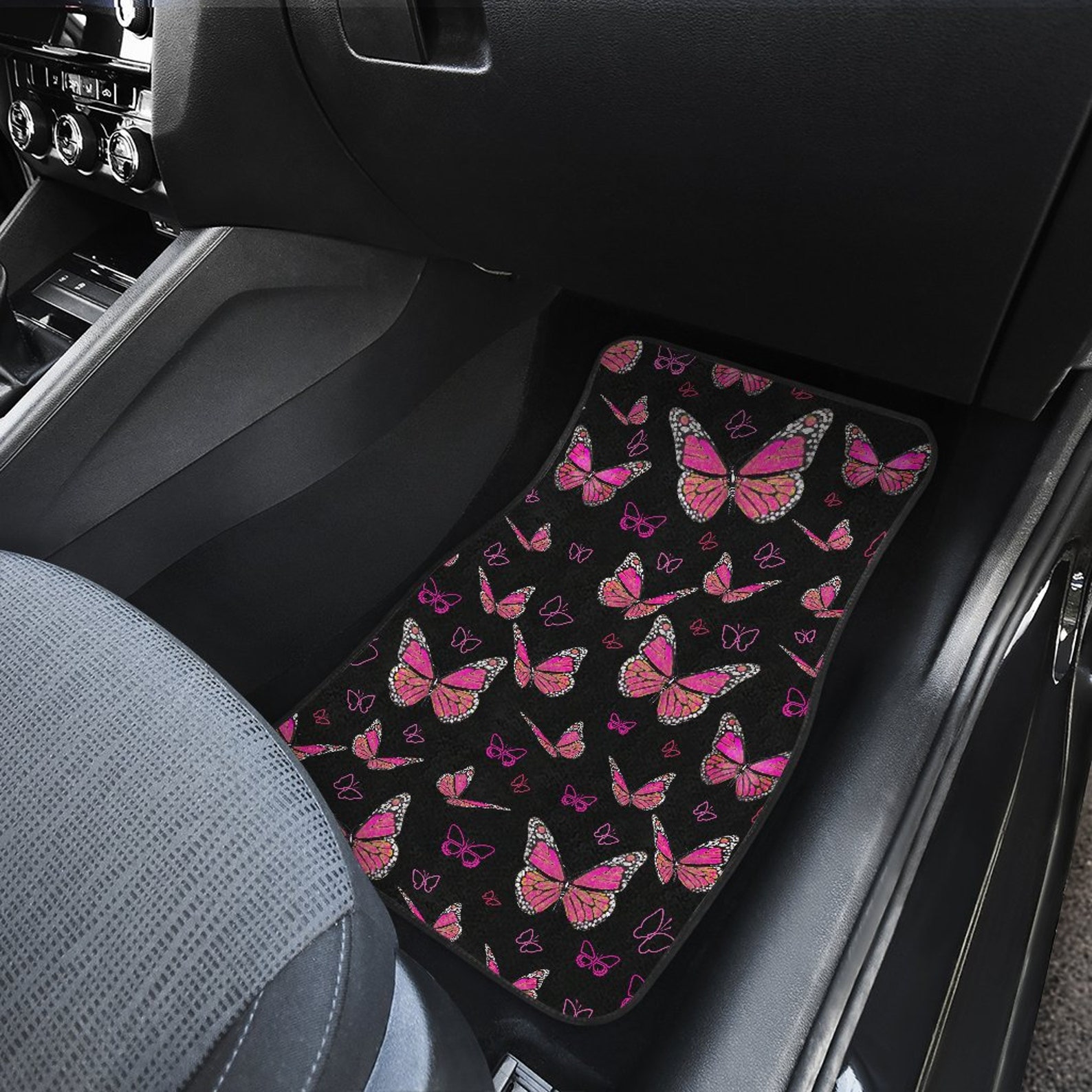Pink Butterflies Car Floor Mats Front and Back Set of 4 Black Etsy