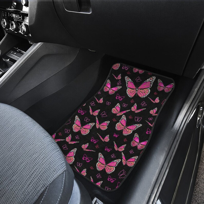 Pink Butterflies Car Floor Mats Front and Back Set of 4 Black Etsy