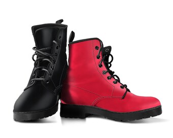 Unas botas rojas unas negras / Botas veganas para hombres y mujeres / Botas de combate Cosplay Zapatos de traje Harley inspirados