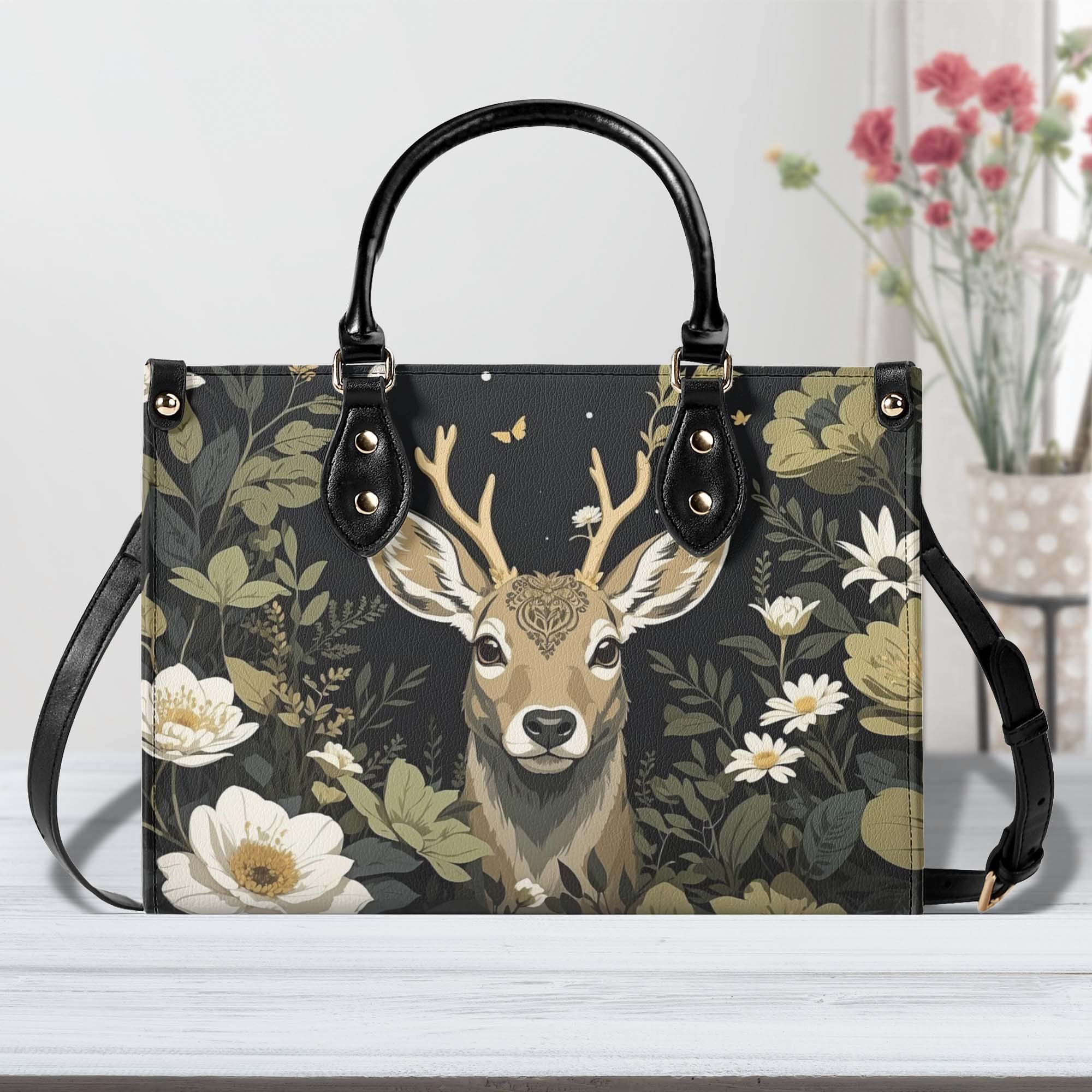 Luxury Deer Purse, Vintage Style Vegan Leather Cottagecore Handbag