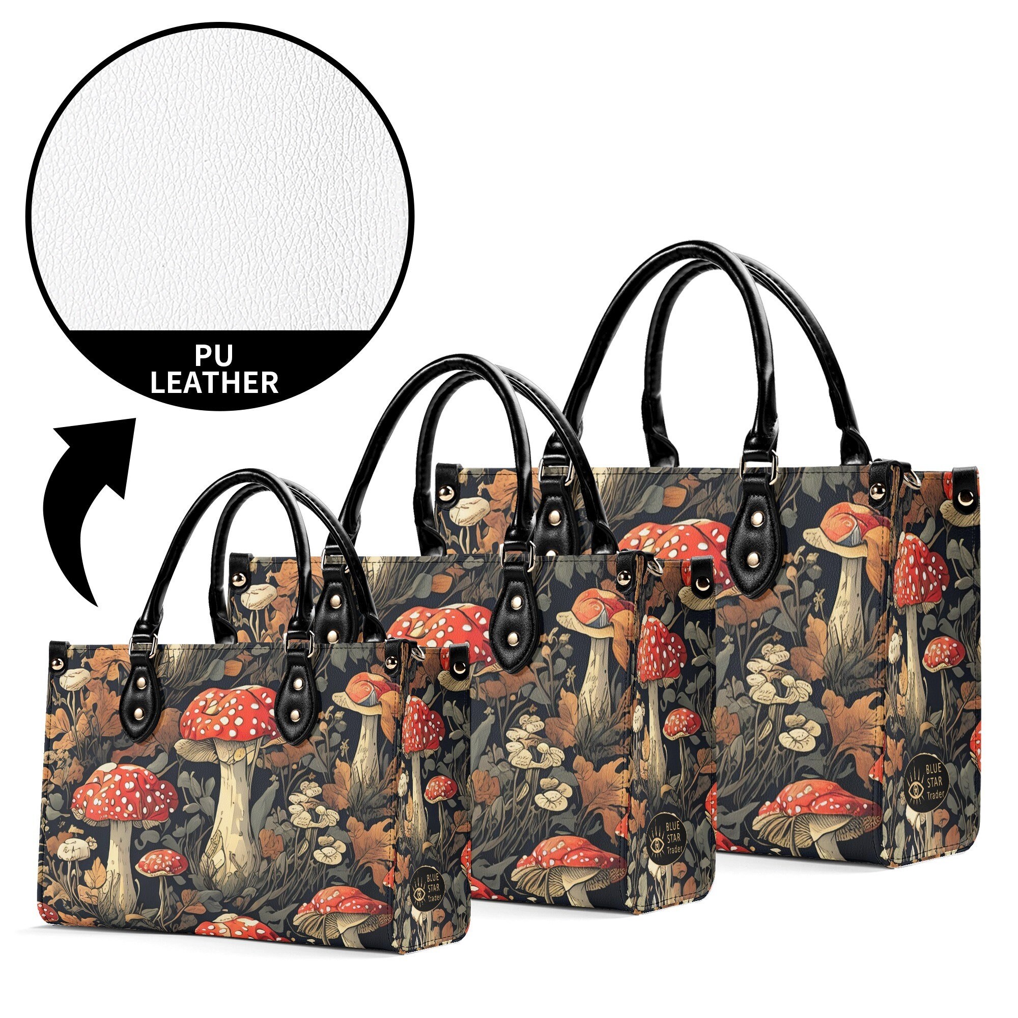 Amanita Red Mushrooms Vegan Leather Purse, Cute women Hand Bag Shoulder Bag
