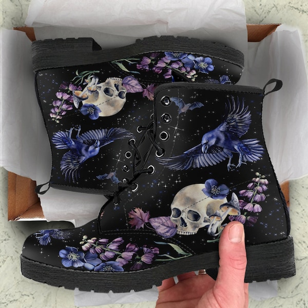 Twilight Ravens Gothic Boots, Witchy Goth Combat Boots, Women's Men's, Dark Academia Shoes