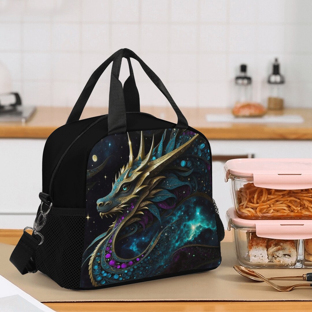 Dragon Lunch Bag Turquoise and Purple Dreamy Fantasy With Galaxy Etsy