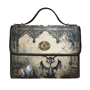 Sac à main gothique original dragon, cadeau insolite, sac cartable en toile grunge, sac à main sorcière, sac à main bandoulière, sac à main végétalien