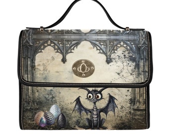 Quirky Gothic Dragon Purse, Unusual Gift, Grunge Canvas Satchel bag, Witchy Purse, cross body purse, Vegan Purse