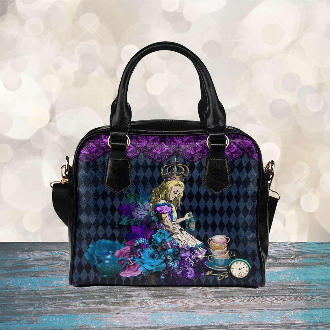 Purple Vintage Alice in Wonderland Handbag Playing Cards Shoulder