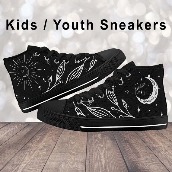 YOUTH Moon Flowers Black High Top Sneakers Celestial Black or