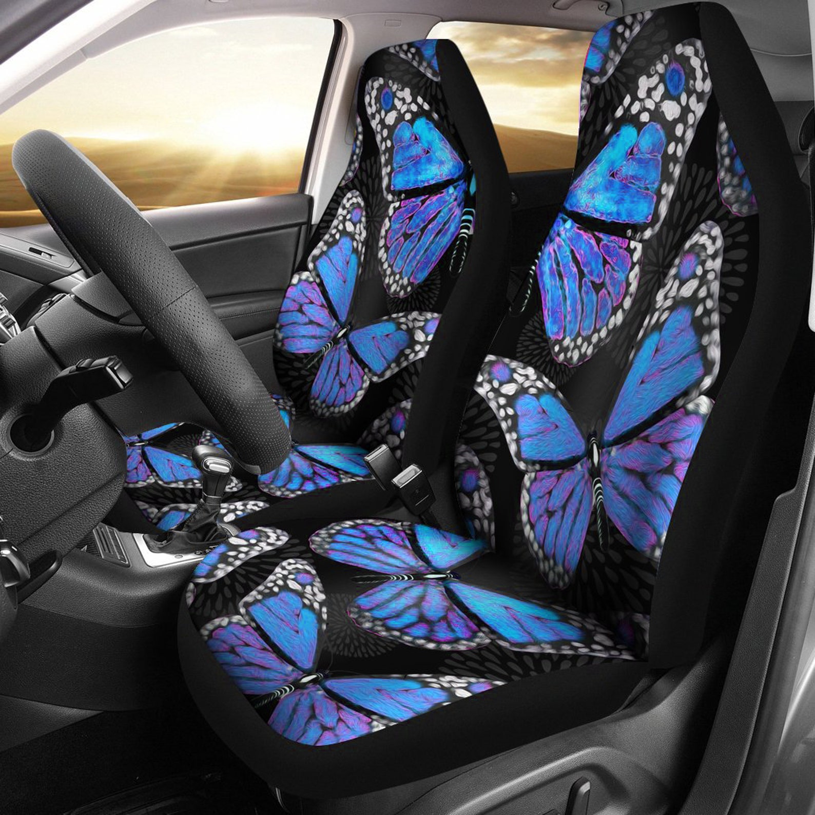 Large Blue Butterflies Black Car Seat Covers Nature Insects Etsy
