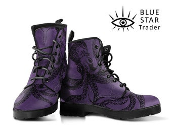 LAST PAIR Womens Size US 6 EU37 Purple Octopus Boots, Goth Steampunk Shoes