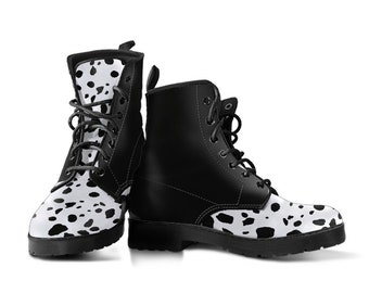 Bottes de combat Dalmatian Spots Homme Femme | Bottes végétaliennes Bottines Costume Cosplay Costume d'Halloween