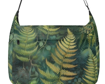 Green Leaves Ferns Computer Bag, Summer Shoulder Bag, Canvas Fabric Bag, Vegan Bag, 15 Inch Laptop Bag