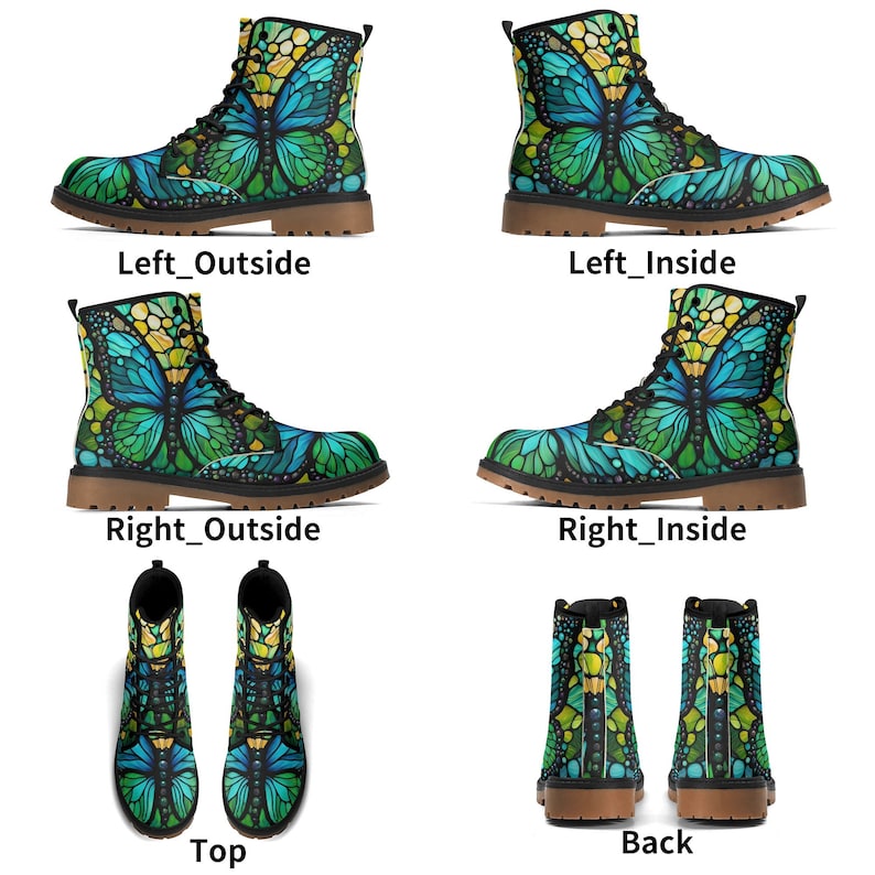 Blue Green Butterfly Combat Boots, Women's Lace Up Boots Stained Glass, Men's Ankle Boots, Shoes, Luxe Paxton Boots