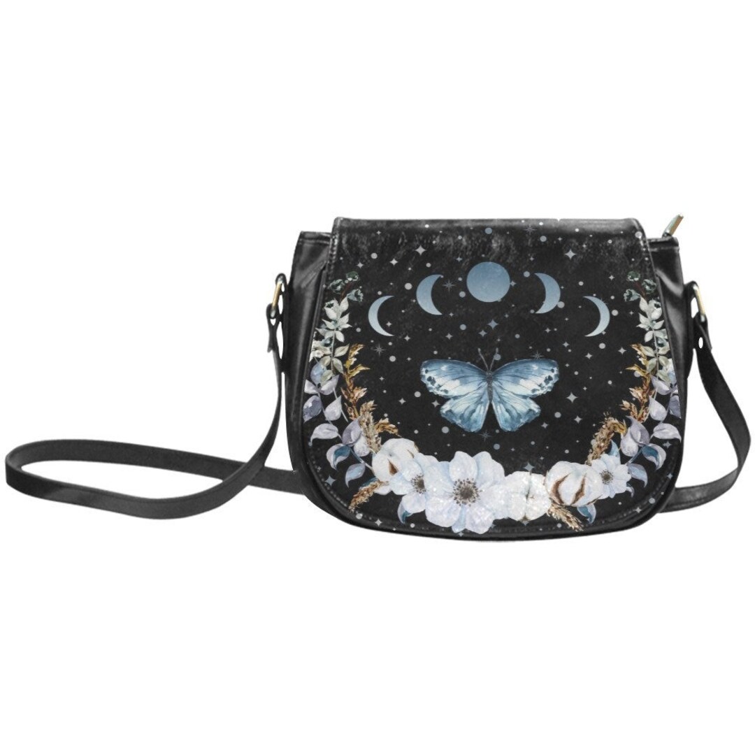 Blue Butterfly Purse, Floral Saddlebag, Witchy Cottagecore Crossbody