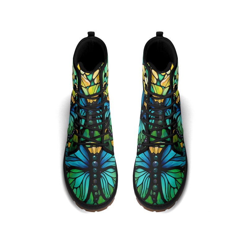 Blue Green Butterfly Combat Boots, Women's Lace Up Boots Stained Glass, Men's Ankle Boots, Shoes, Luxe Paxton Boots