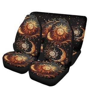 Celestial Car Seat Covers Set, Suns Moons Stars Galaxy Vehicle Protectors, Sun Auto Accessories BST_Celestine