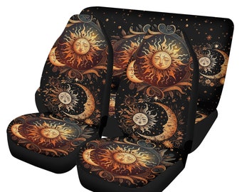 Celestial Car Seat Covers Set, Suns Moons Stars Galaxy Vehicle Protectors, Sun Auto Accessories BST_Celestine