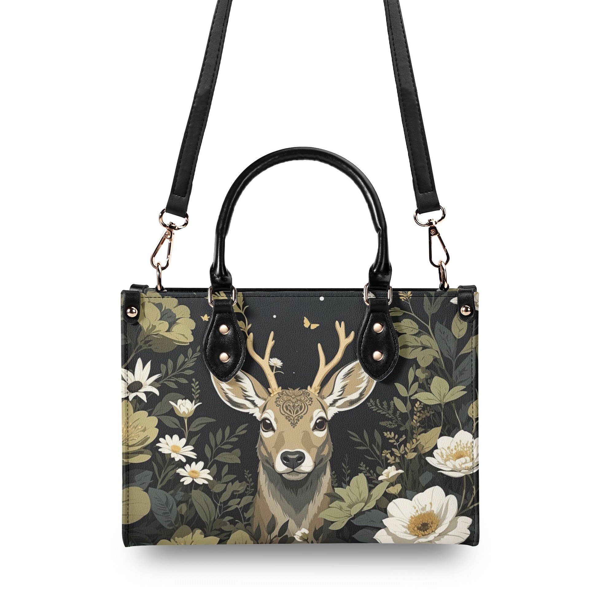 Luxury Deer Purse, Vintage Style Vegan Leather Cottagecore Handbag