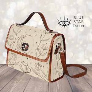 Sac à main sorcière lumière lune fleurs, sac cartable en toile, sac à bandoulière pour femmes mignon, cadeau bohème hippies végétaliens à bandoulière réglable Cottagecore