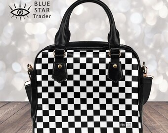 Black and white checkerboard purse sale