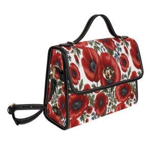 Sac à main fleur de pavot rouge, sac cartable en toile, sac à bandoulière bohème floral printemps-été pour femme, fleur de naissance d'août image 2