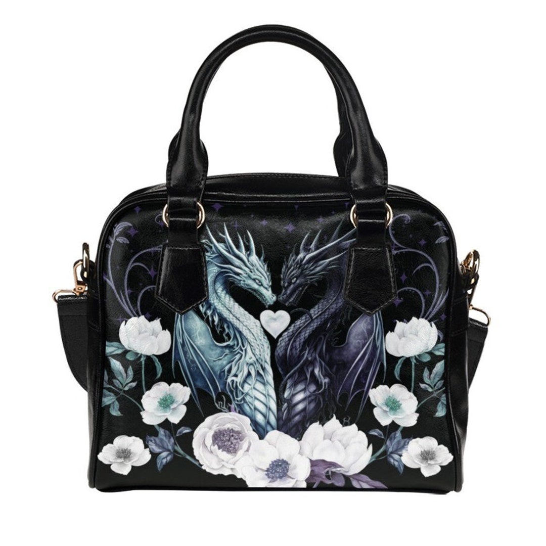 Dragons Purse, Goth Bag, Fantasy Shoulder Bag, Floral Womens