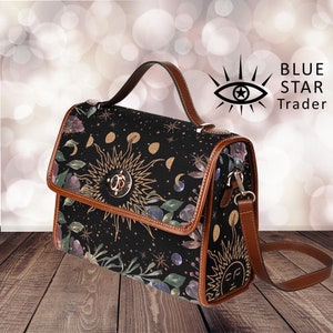 Suns, Moon Phases, Cottagecore Witch Canvas Satchel bag, Cute Witch Bag, Cross body purse, shoulder strap cute hand bag, boho gift