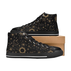 YOUTH High Top Sneakers Black Celestial, Witchy Youth Shoes Galaxy