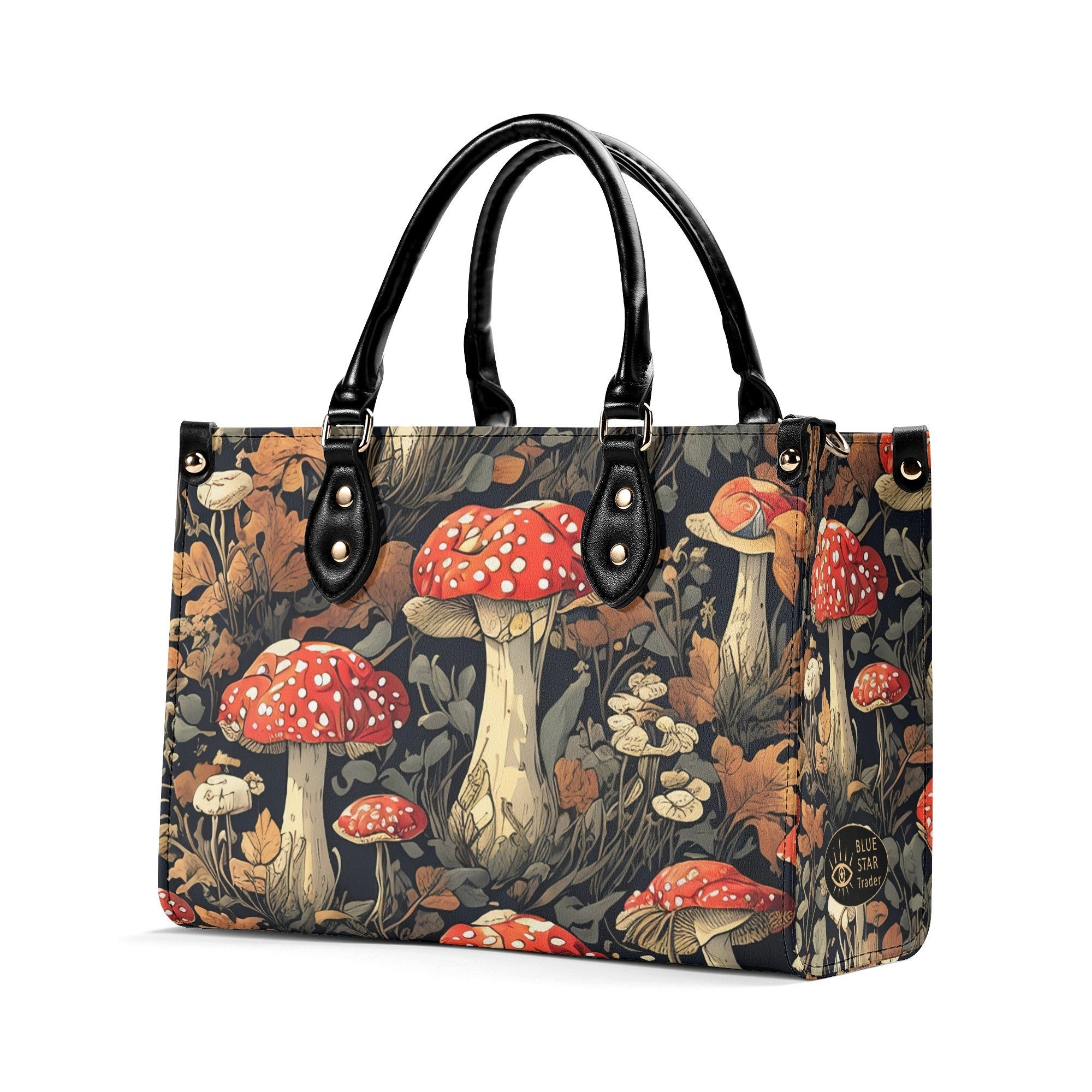 Amanita Red Mushrooms Vegan Leather Purse, Cute women Hand Bag Shoulder Bag
