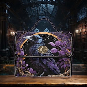Sac à bandoulière gothique mauve corbeau, sac cartable en toile Edgar Allen Poe Crow Bird, sac à main bandoulière pour femme mignon, sac à main