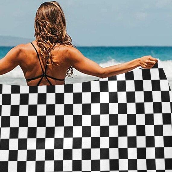 Black White Checkered Beach Towel Oversized Beach Towel - Etsy