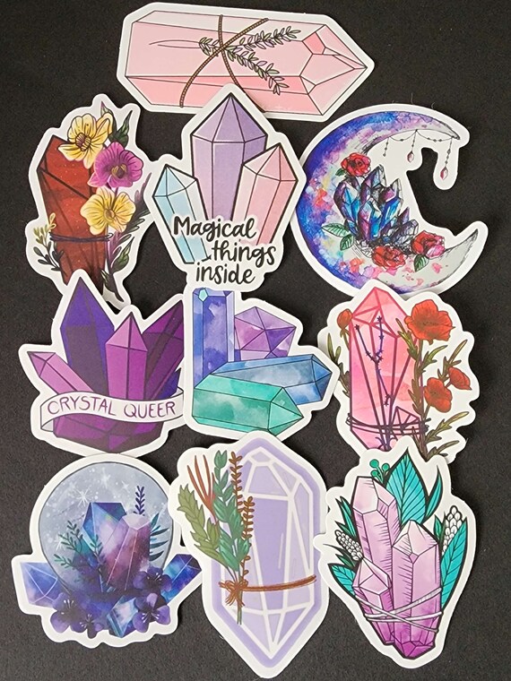 Waterproof Crystals Witch Sticker Pack, Set of 12 Vinyl Stickers, Moon  Stickers, Witchy Stickers, Junk Journal Supplies, Ephemera 