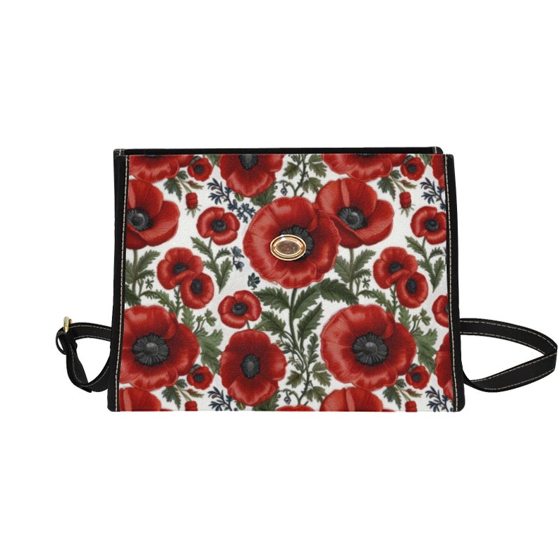 Sac à main fleur de pavot rouge, sac cartable en toile, sac à bandoulière bohème floral printemps-été pour femme, fleur de naissance d'août image 7