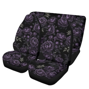 Purple Flowers Car Seat Covers (Set of 2 Covers), Gothic Floral Car Seat Accessories, Goth Roses