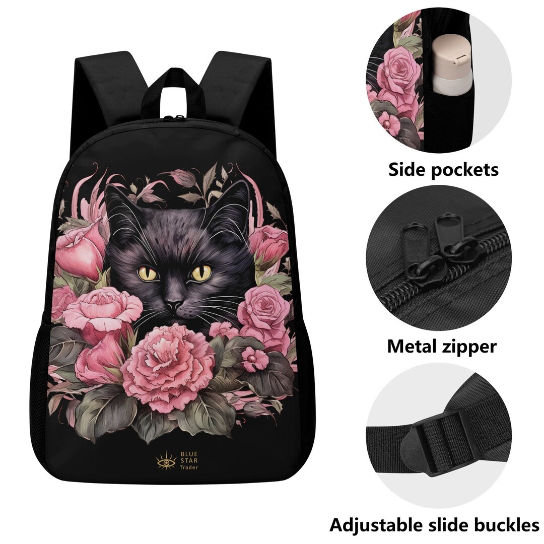 Pink Silhouette Cat Print Backpack