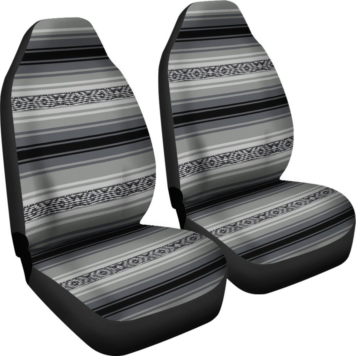 Car Seat Covers Mexican Blanket Gray Black Pattern set of 2 Etsy