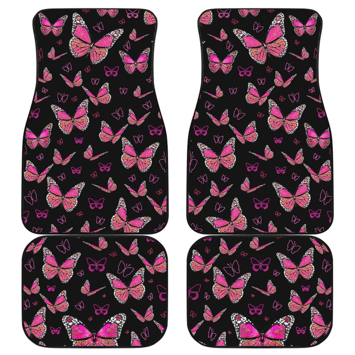 Pink Butterflies Car Floor Mats Front and Back Set of 4 Black Etsy